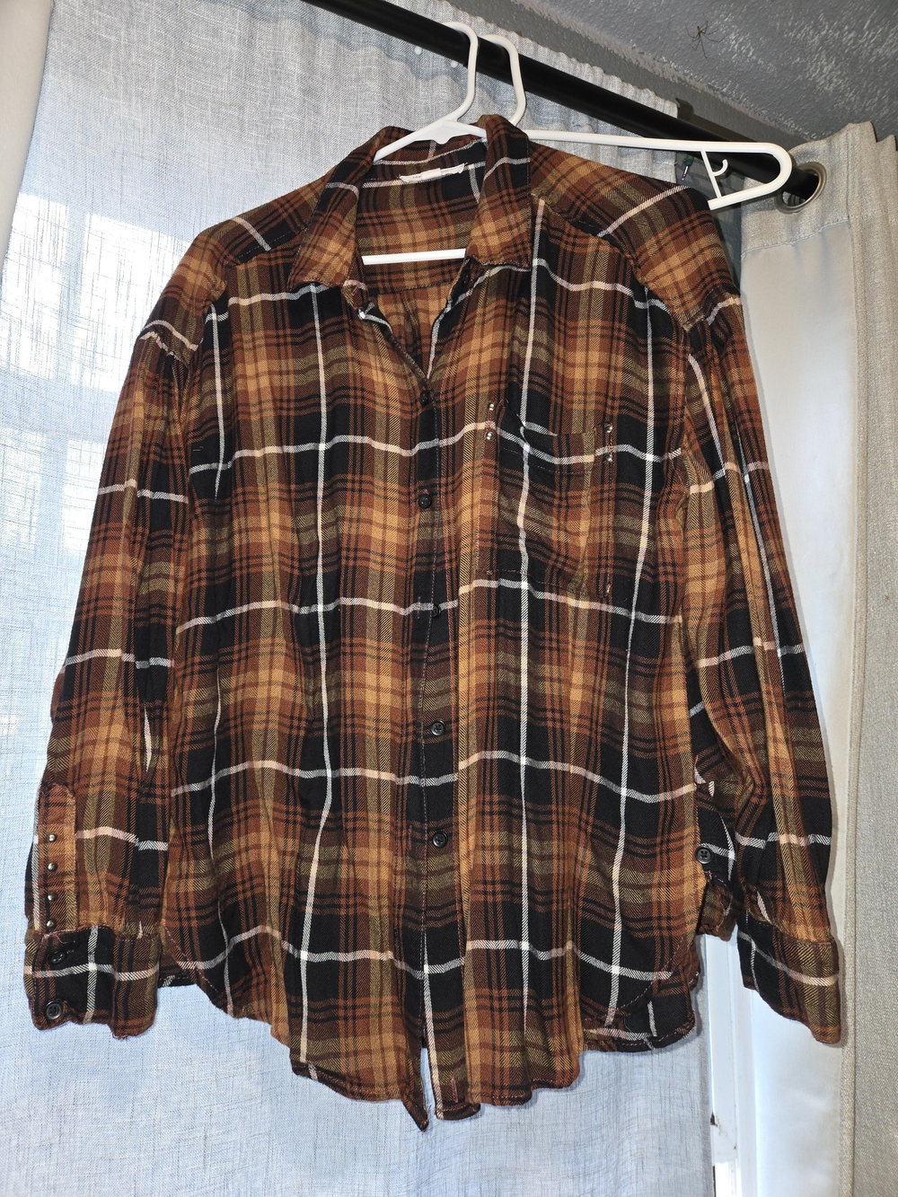 Kenneth Cole Reaction Men's Brown and Black Plaid Button-Down Shirt